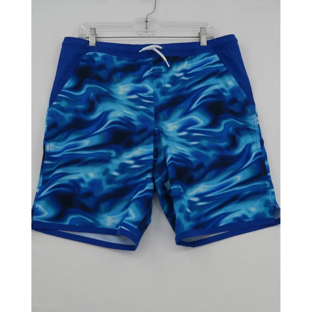 Lands' End Boys Blue Water Swirl Board Shorts with Compression Liner XXL 18H-20H